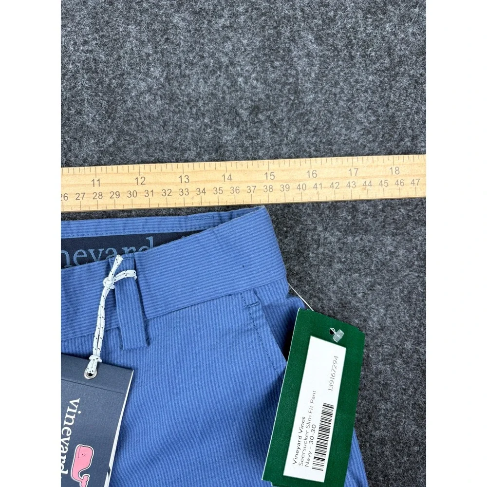Vineyard Vines On-The-Go Seersucker Slim Fit Pants Mens 30x30 Moonshine Blue NEW
